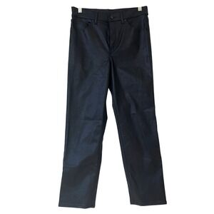 Express‎ Straight Ankle High Rise Coated Denim Pants Black Sz 6R